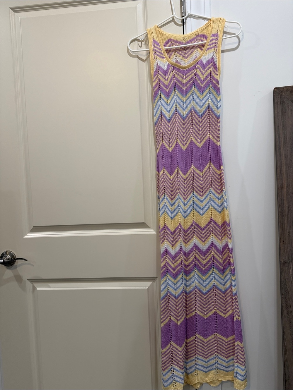 Crochet Chevron Maxi Dress in Lavender, Yellow, Blue